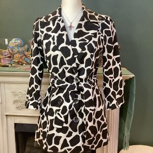 Heart Soul Vintage Y2K Back And White Giraffe Print Peacoat Jacket‎ With Belt
